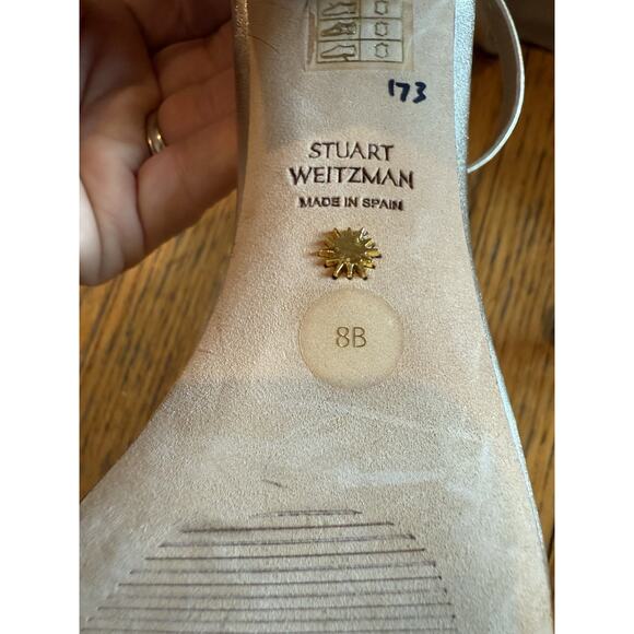 Stuart Weitzman Sandal Size 8 B Nearlynude Gem Buckle Gold GUC - Picture 11 of 14